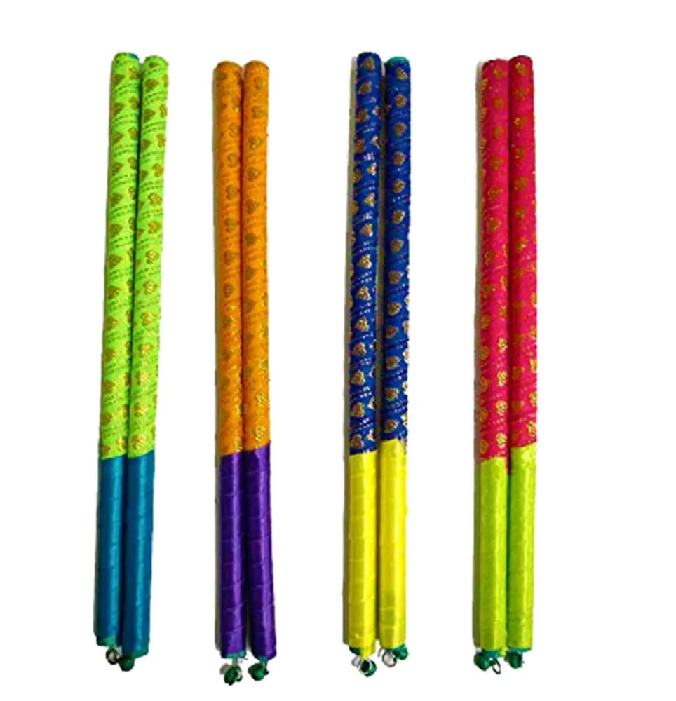 DMS RETAIL Multicolor Wooden Dandiya Sticks for Dance Garba Sticks for Navratri Celebration with Decorative Lace Large Size 14.4 Inches Pack of (1)