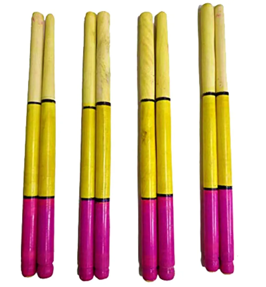 DMS RETAIL Sankheda Three Color Wooden Dandiya Sticks for Dance Garba Sticks for Navratri Celebration Large Size 14.4 Inches (Pack of 2 Pairs)