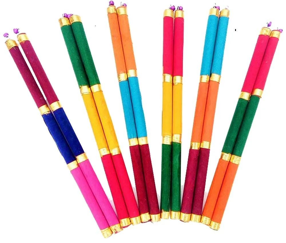 DMS RETAIL Multicolor Velvet Lace Decorated Wooden Dandiya Sticks for Dance Garba Sticks for Navratri Celebration Large Size 14.4 Inches-Pack Of (1)