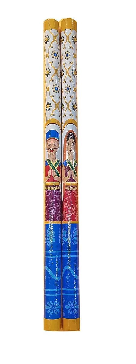 DMS RETAIL Printed Raja Rani Pairs Dandiya Sticks for Dance | Navratri Dancing Stick for Playing Garba | Garba Wooden Dandiya Sticks | Garba Stick Set of (1)