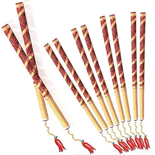 DMS RETAIL Wooden Dandiya Sticks for Dance | Navratri Celebration |Dandiya Ras Sticks|kolattam Sticks for Dance with Lace 14 Inches Set of 1 (BADHNI)