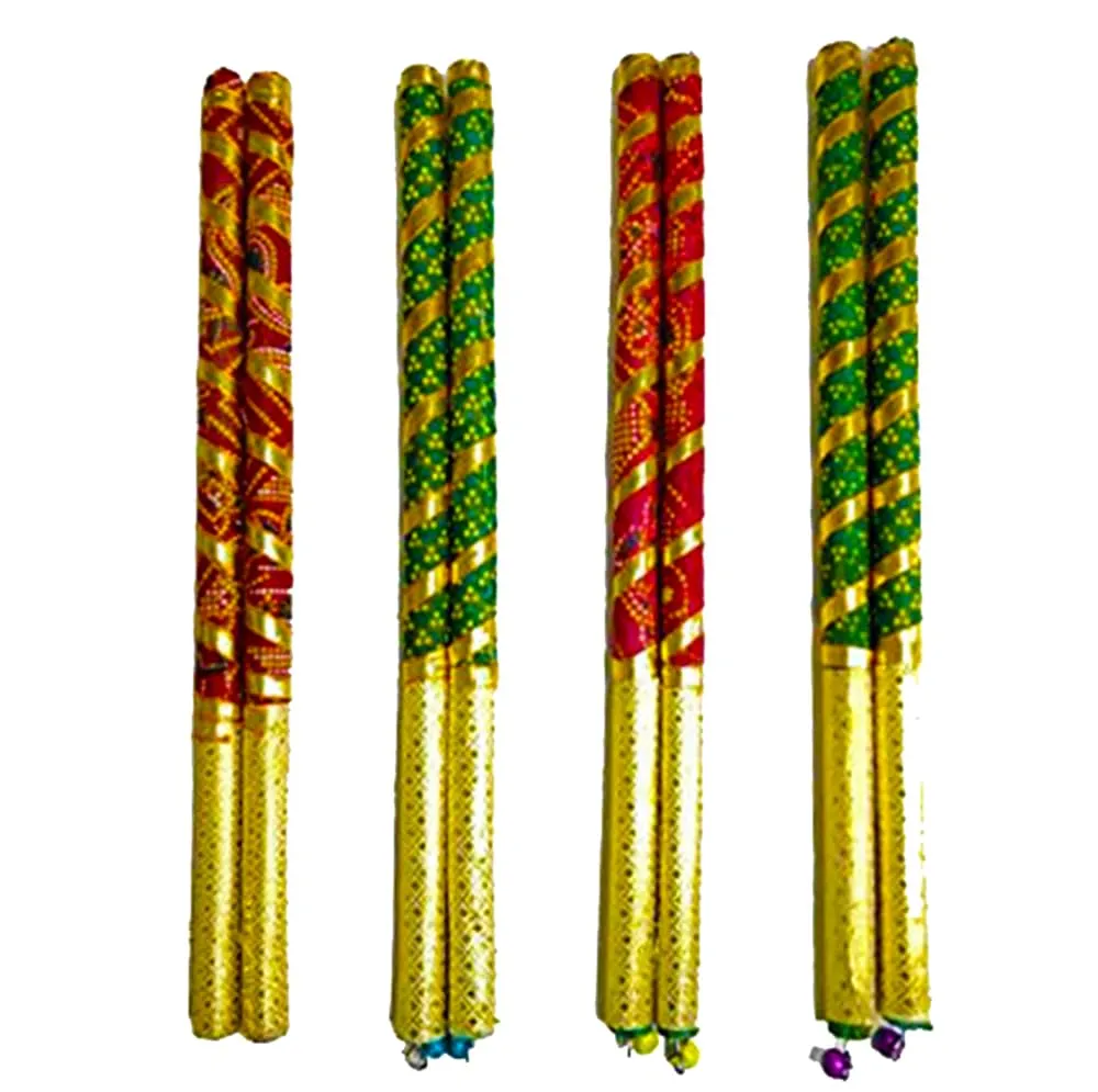 DMS RETAIL Badhni Decorated Wooden Dandiya Sticks for Dance | Navratri Dancing Stick for Playing Garba | Garba Wooden Dandiya Sticks | Garba Stick Set of (2)