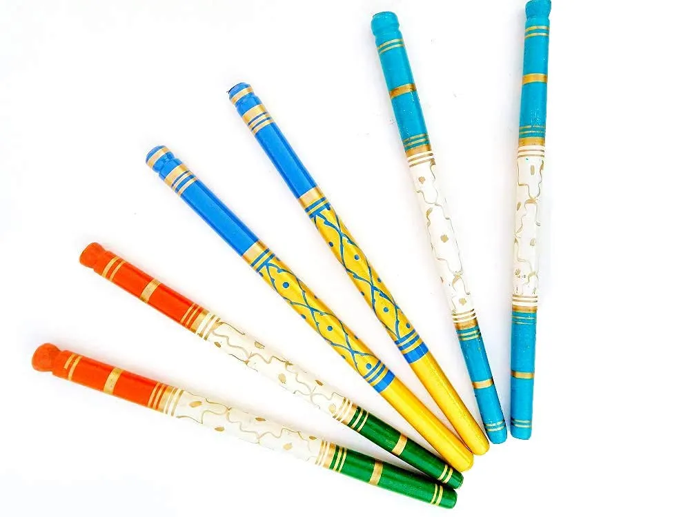 DMS RETAIL Multicolor Sankheda Wooden Dandiya Sticks For Dance|Garba Sticks For Navratri Celebration 14.4 Inches Pack Of (3)