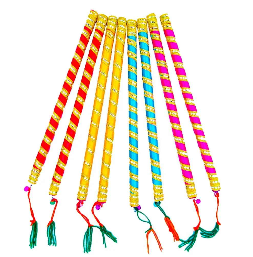DMS RETAIL Wooden Dandiya Sticks for Dance | Navratri Celebration |Dandiya Ras Sticks|kolattam Sticks for dance14 Inches Set of 3 (Diamond DANDIYA)