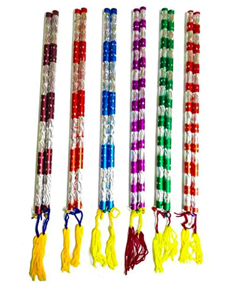 DMS RETAIL Multicolor Glossy Cut Fancy Alluminium Dandiya Sticks For Dance|Garba Sticks For Navratri Celebration 14.4 Inches Pack Of (4)