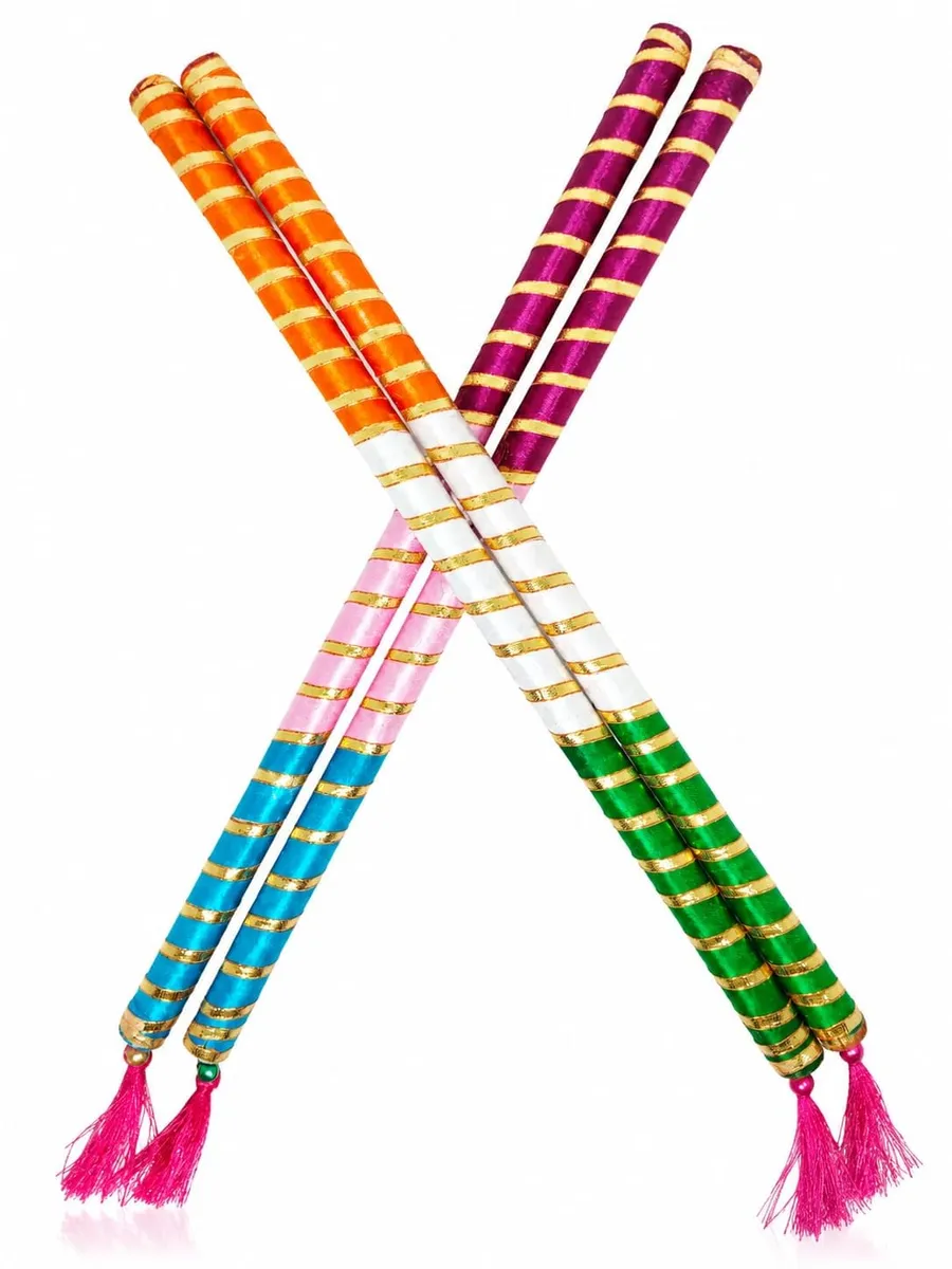 Handcrafted Dandiya Sticks for Navratri Garba, Multicolour with Tassels
