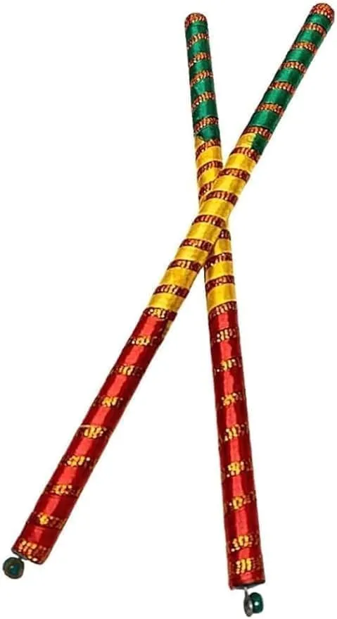 JAGMOOLYA Products Premium Wooden Dandiya Sticks with Decorative Lace | Traditional Garba & Navratri Raas Sticks | Handcrafted Colorful Wooden Dandiya Pair for Festival Dance ((Pair of 1) 2 Stick)