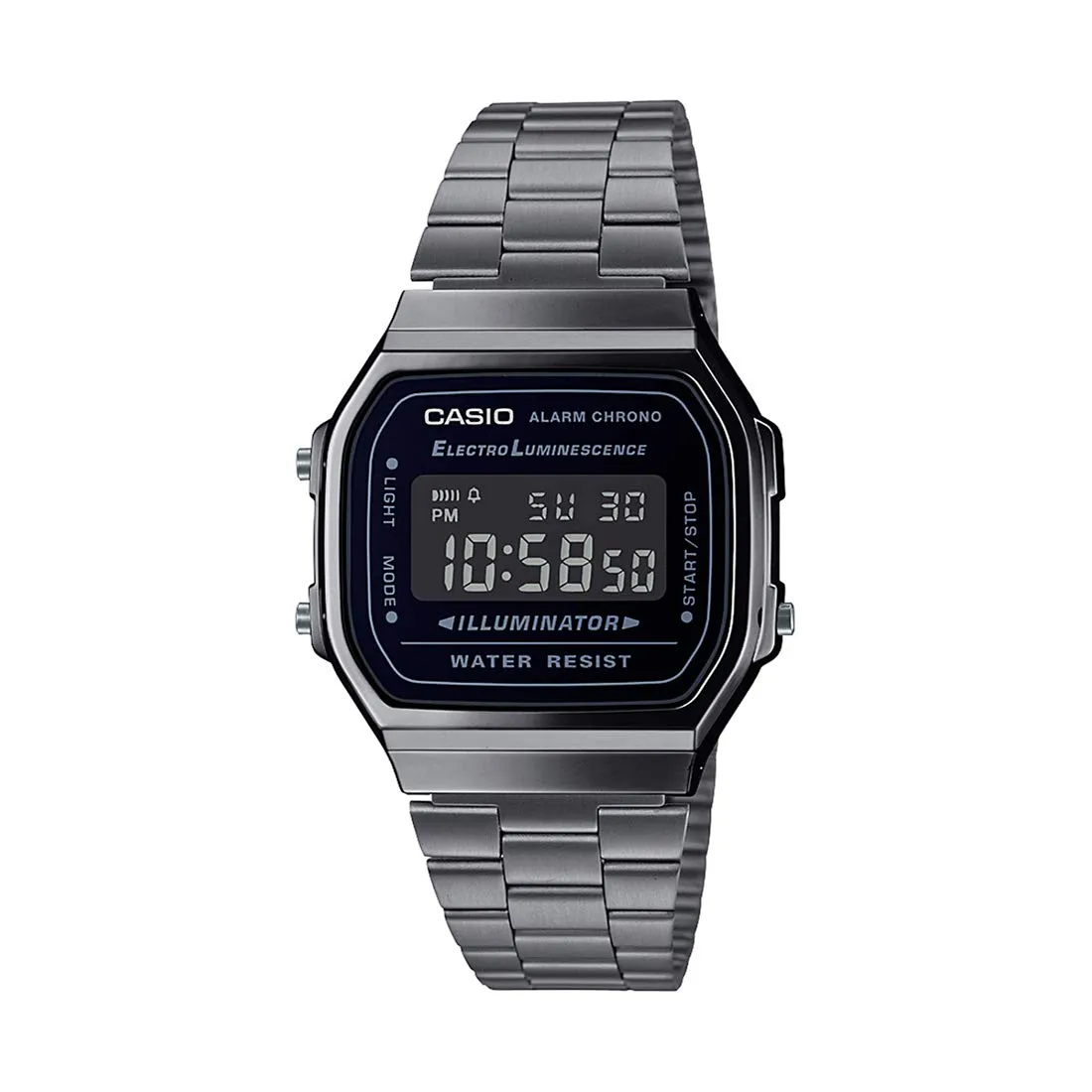 Casio Vintage A168WGG-1BDF Digital Black Dial Unisex Watch Grey Metal Strap (D182)