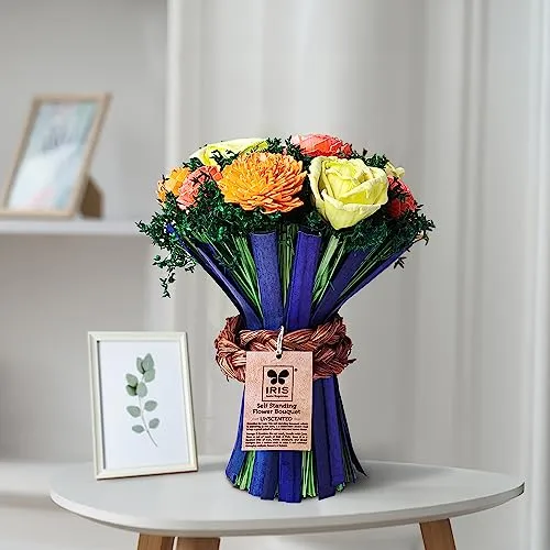 IRIS Home Fragrances Artificial Flowers self Standing Yellow Flower Boquet- Unscented- 250g for Birthday/Anniversary/Welcome/House Warming/Wedding Gift or Home (Multicolour)