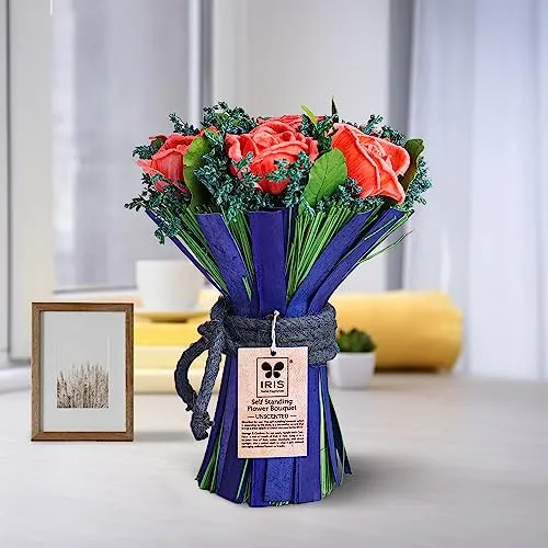 IRIS Home Fragrances Artificial Flowers Self Standing Yellow Flower Boquet- Wood- Unscented- 250G for Birthday/Anniversary/Welcome/House Warming/Wedding Gift Or Home. (Peach)