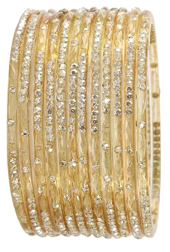 LAVAZZA Latest Glass Bangles Set with Golden Zircon Diamond & Beads Work For Women & Girls | Trending Transparent Glass Bangles | Stylish Chudi Set | Traditional Girl's Bangles Bracelet- Set of 12